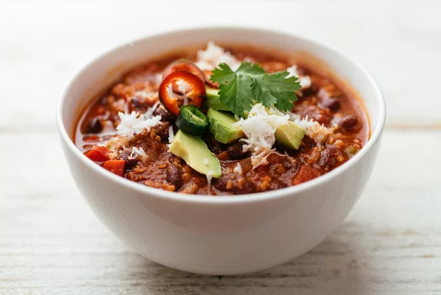 Organic vegetarian chili from Trader Joe's, which is high in fiber and protein